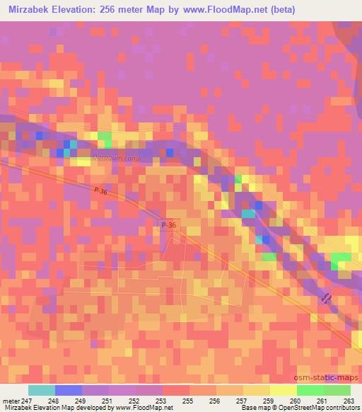 Mirzabek,Turkmenistan Elevation Map