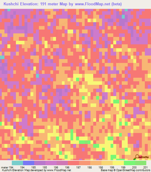 Kushchi,Turkmenistan Elevation Map