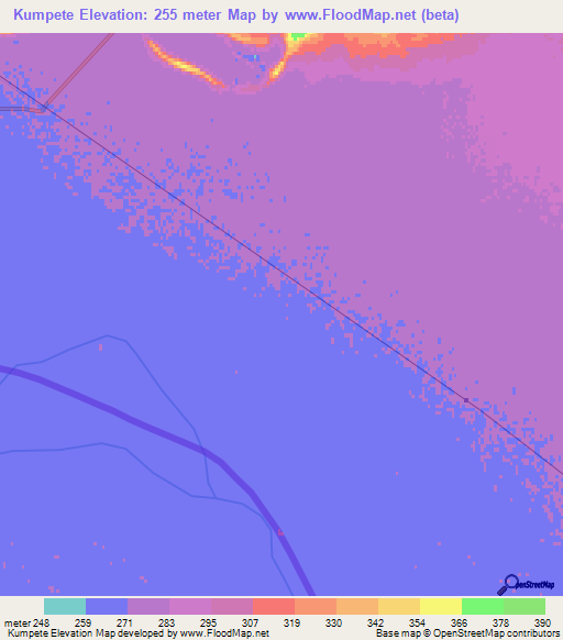 Kumpete,Turkmenistan Elevation Map