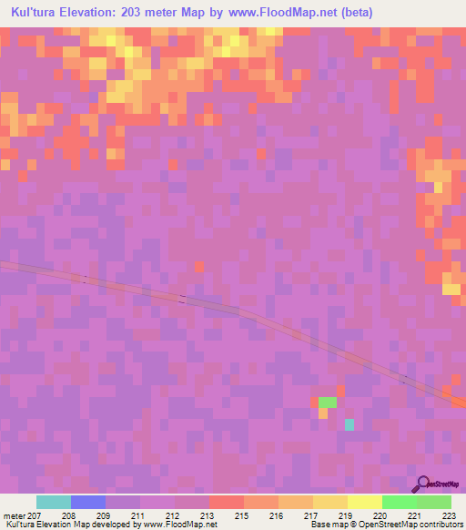 Kul'tura,Turkmenistan Elevation Map