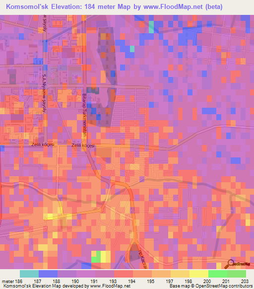 Komsomol'sk,Turkmenistan Elevation Map