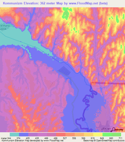 Kommunizm,Turkmenistan Elevation Map
