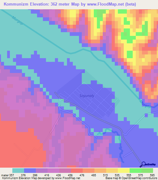 Kommunizm,Turkmenistan Elevation Map
