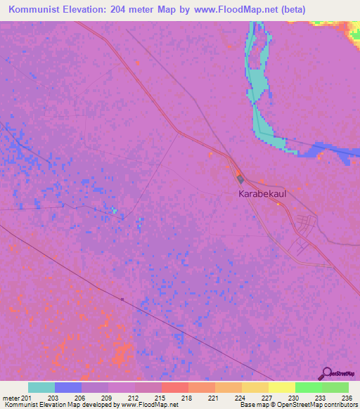 Kommunist,Turkmenistan Elevation Map