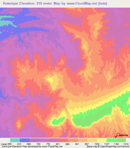 Kokmiyar,Turkmenistan Elevation Map