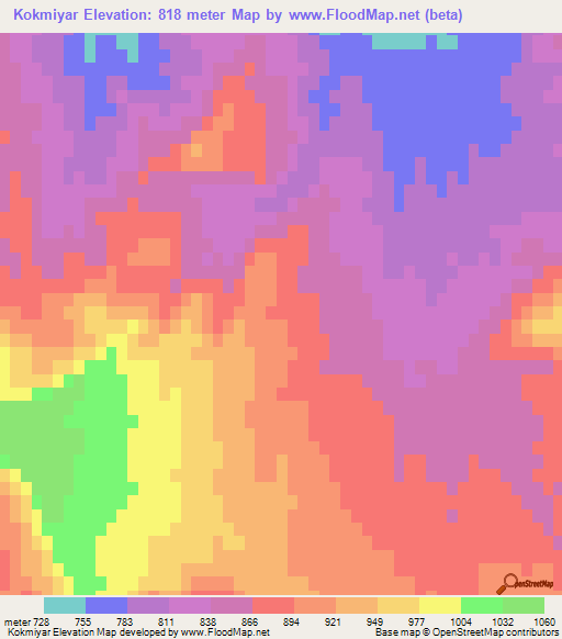 Kokmiyar,Turkmenistan Elevation Map