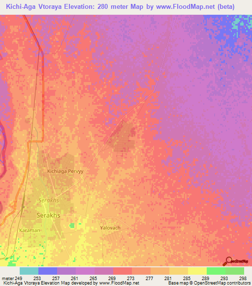 Kichi-Aga Vtoraya,Turkmenistan Elevation Map