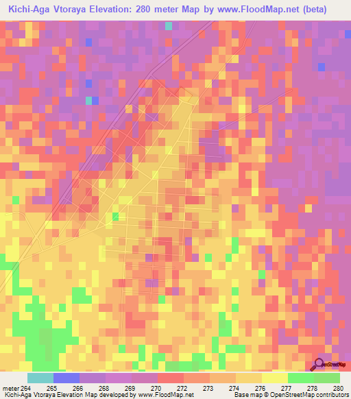 Kichi-Aga Vtoraya,Turkmenistan Elevation Map