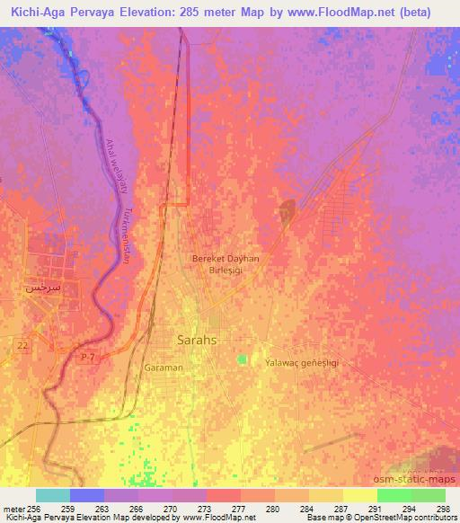 Kichi-Aga Pervaya,Turkmenistan Elevation Map