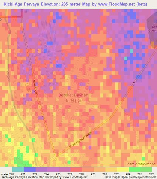 Kichi-Aga Pervaya,Turkmenistan Elevation Map