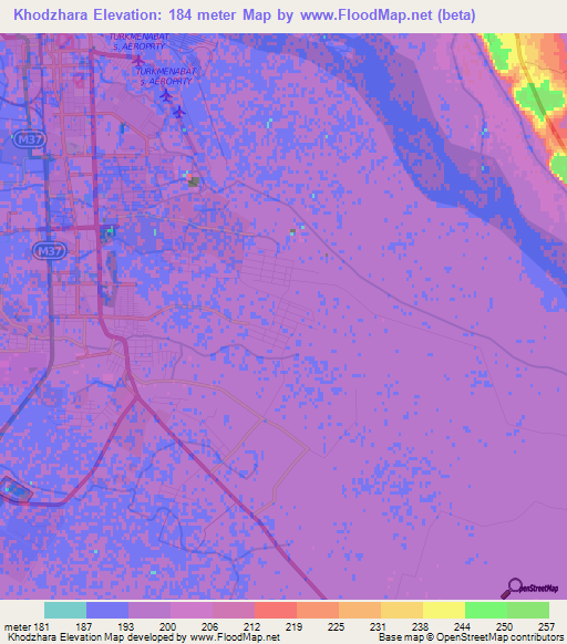 Khodzhara,Turkmenistan Elevation Map