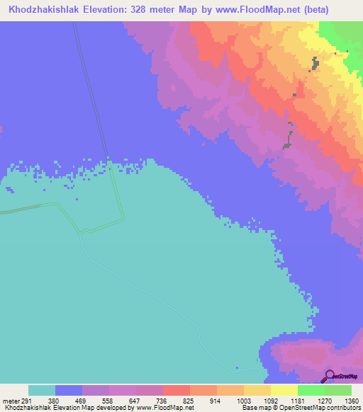 Khodzhakishlak,Turkmenistan Elevation Map