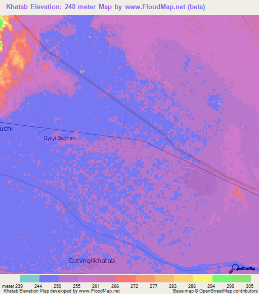 Khatab,Turkmenistan Elevation Map