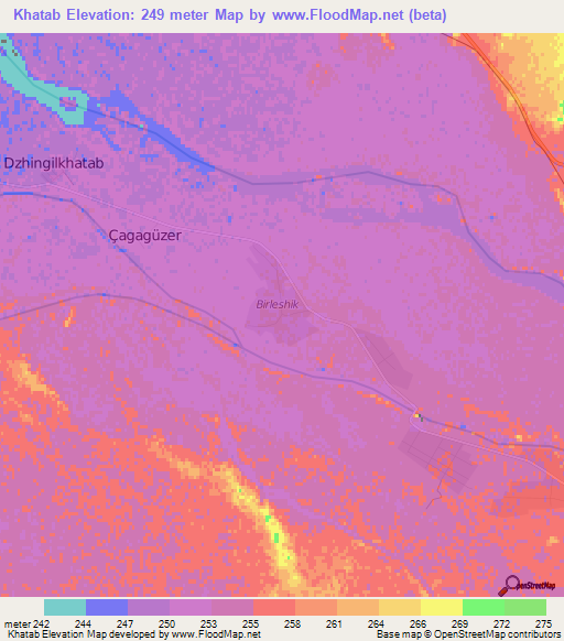 Khatab,Turkmenistan Elevation Map