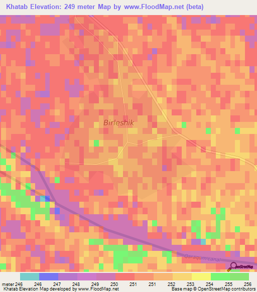 Khatab,Turkmenistan Elevation Map