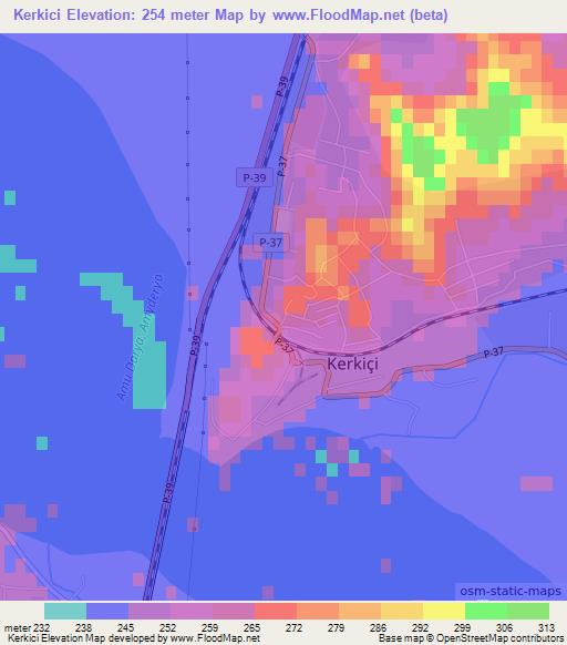 Kerkici,Turkmenistan Elevation Map