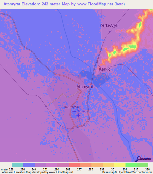 Atamyrat,Turkmenistan Elevation Map