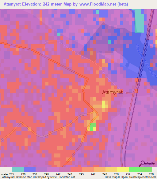Atamyrat,Turkmenistan Elevation Map