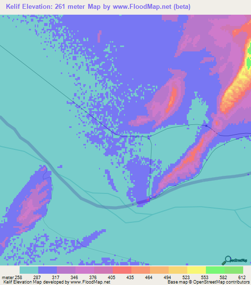 Kelif,Turkmenistan Elevation Map