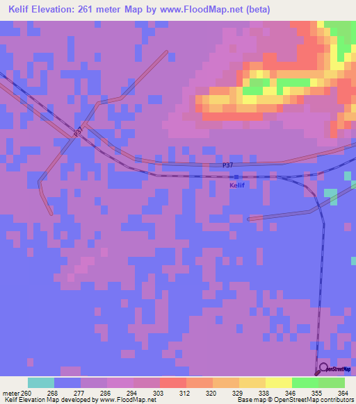 Kelif,Turkmenistan Elevation Map