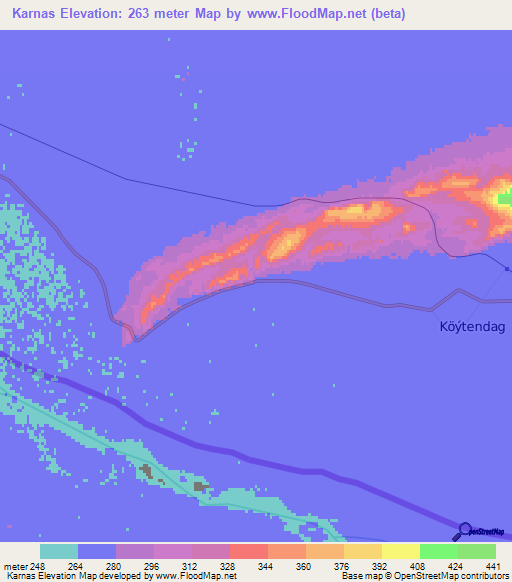 Karnas,Turkmenistan Elevation Map