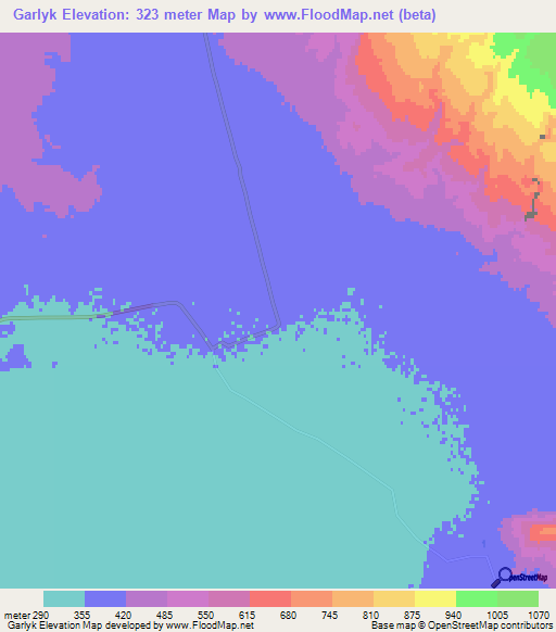 Garlyk,Turkmenistan Elevation Map