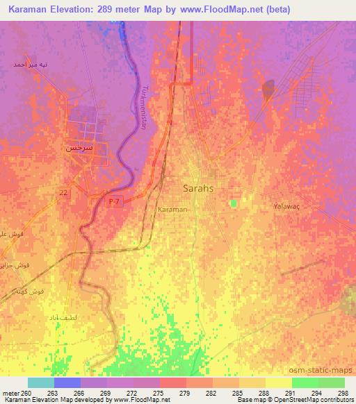 Karaman,Turkmenistan Elevation Map