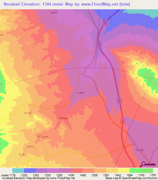 Nurabad,Iran Elevation Map