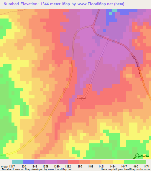 Nurabad,Iran Elevation Map