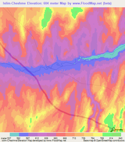 Islim-Cheshme,Turkmenistan Elevation Map