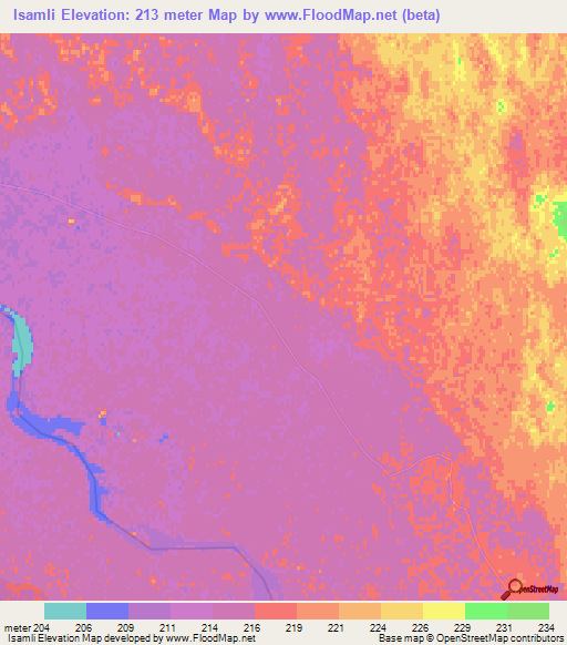 Isamli,Turkmenistan Elevation Map