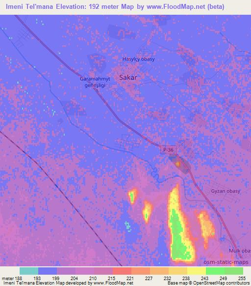 Imeni Tel'mana,Turkmenistan Elevation Map
