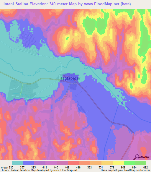 Imeni Stalina,Turkmenistan Elevation Map