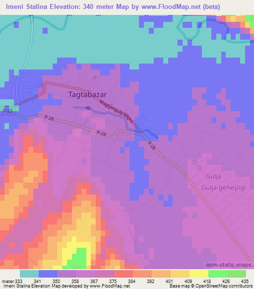 Imeni Stalina,Turkmenistan Elevation Map