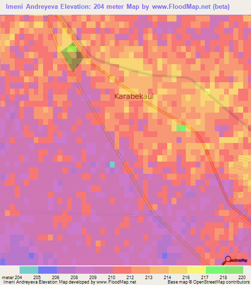 Imeni Andreyeva,Turkmenistan Elevation Map