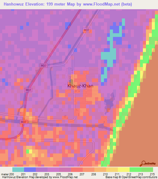 Hanhowuz,Turkmenistan Elevation Map