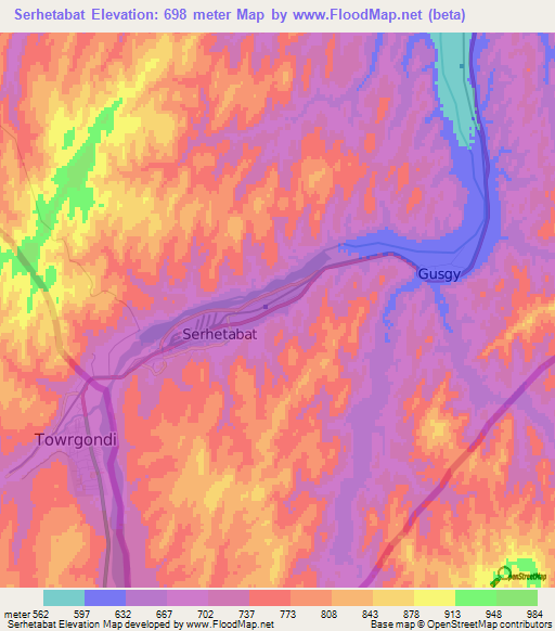 Serhetabat,Turkmenistan Elevation Map