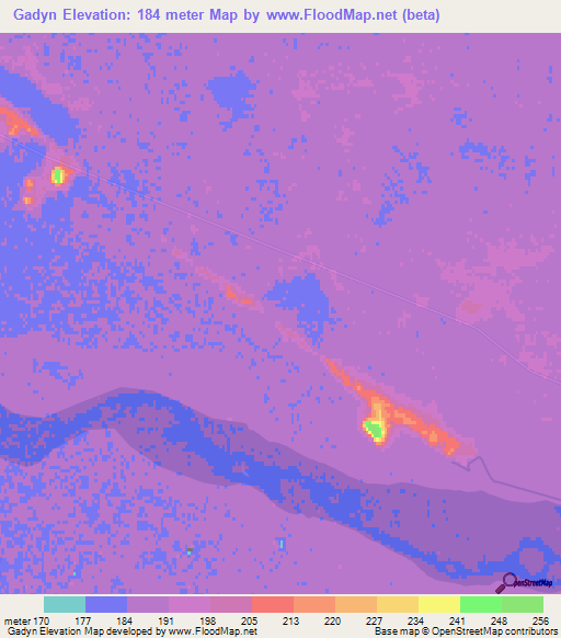 Gadyn,Turkmenistan Elevation Map