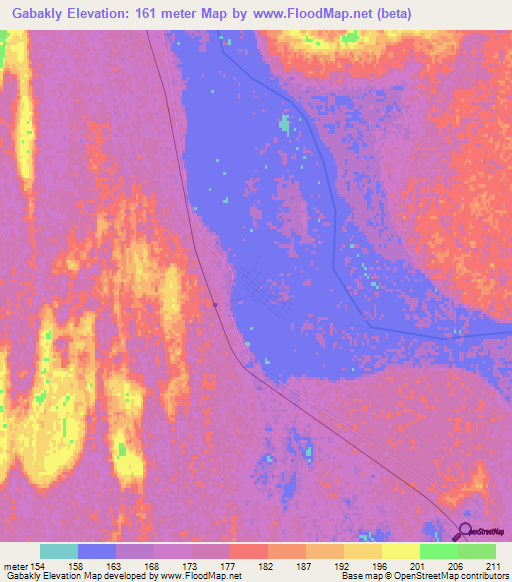 Gabakly,Turkmenistan Elevation Map