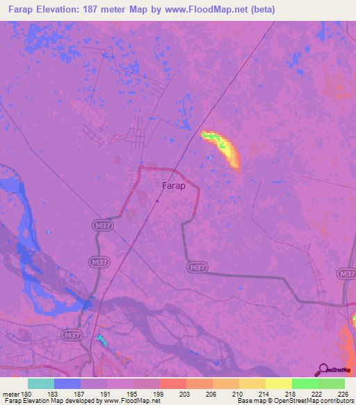 Farap,Turkmenistan Elevation Map