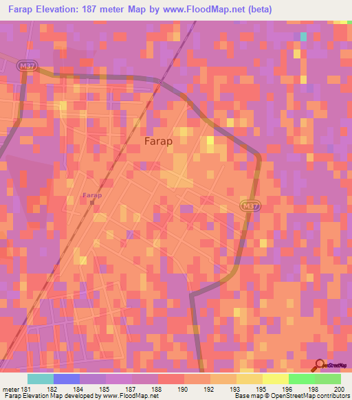Farap,Turkmenistan Elevation Map