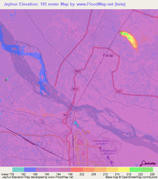 Jeyhun,Turkmenistan Elevation Map