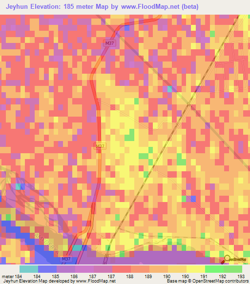 Jeyhun,Turkmenistan Elevation Map