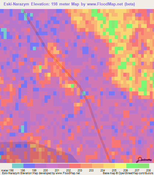 Eski-Narazym,Turkmenistan Elevation Map