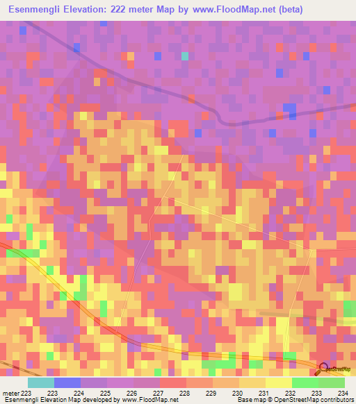 Esenmengli,Turkmenistan Elevation Map