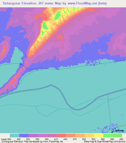 Dzharguzar,Turkmenistan Elevation Map