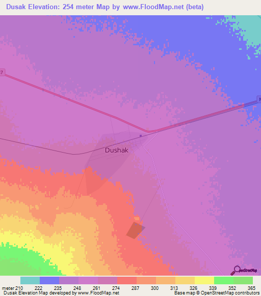 Dusak,Turkmenistan Elevation Map