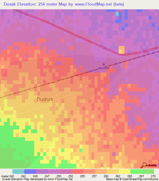 Dusak,Turkmenistan Elevation Map