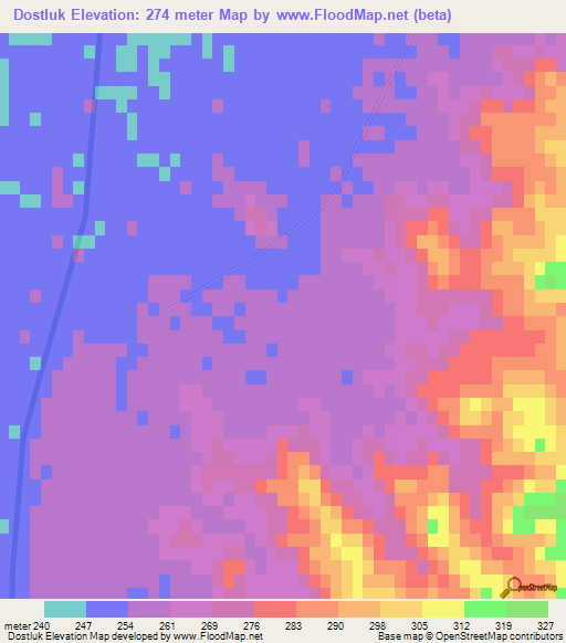 Dostluk,Turkmenistan Elevation Map