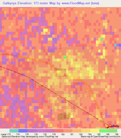 Galkynys,Turkmenistan Elevation Map